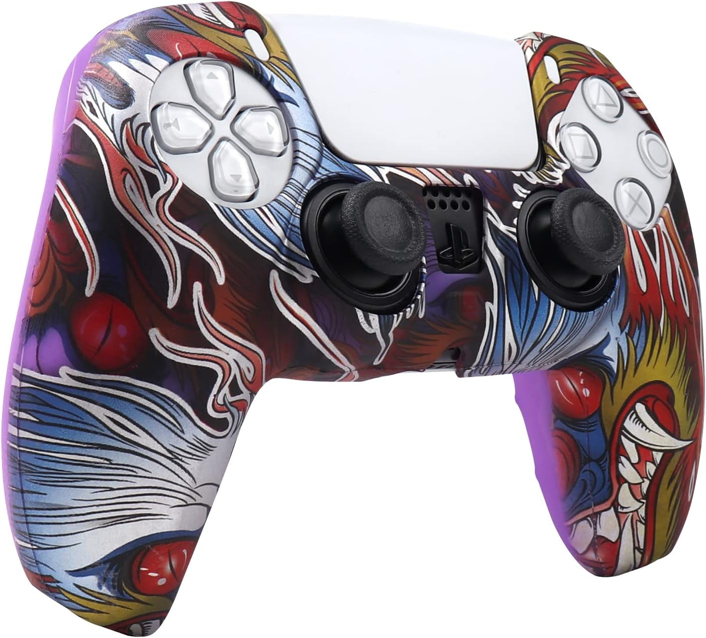 Dragon Design Controller Skin Silicone for PS5, Non-Slip Grip Cover Protector Compatible with Playstation 5 Controllers with 12 Thumb Grip Caps.(Purple)