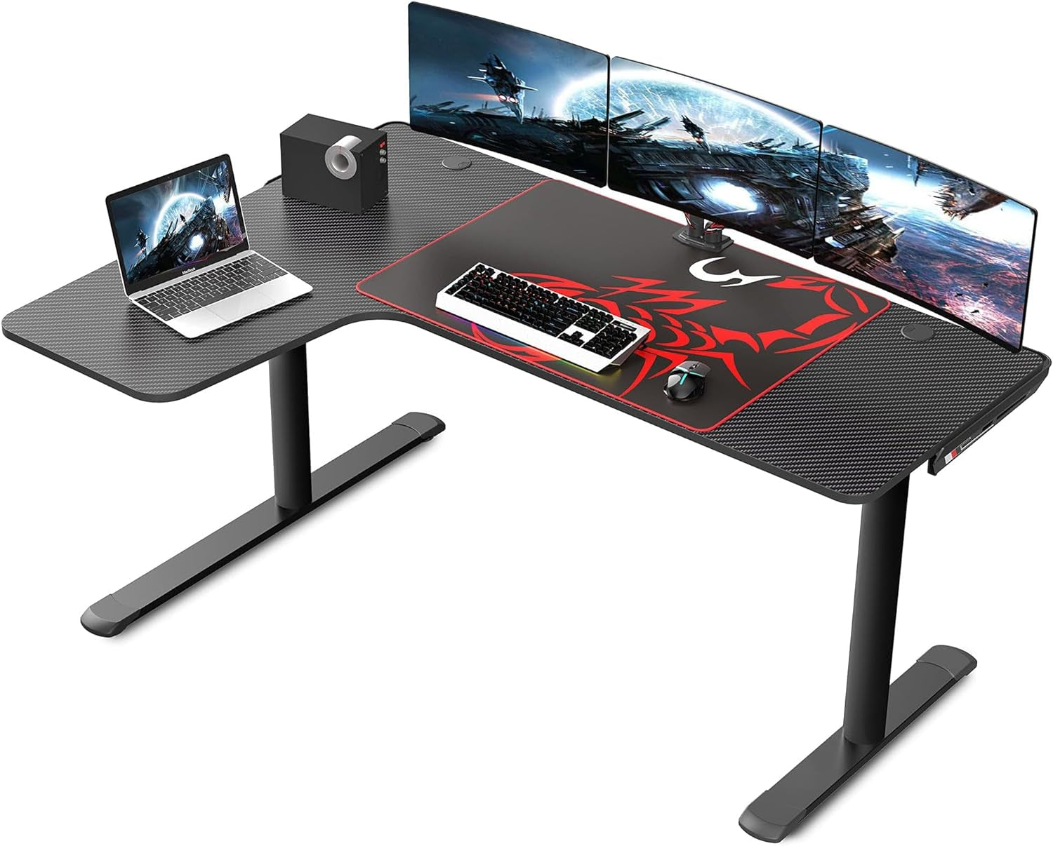 L Shaped Gaming Desk, 60 Inch L60 Home Office Corner PC Computer Gamer Table Large Writing Workstation Gifts W Mouse Pad Cable Management, Space Saving, Easy to Assemble, Left, Black