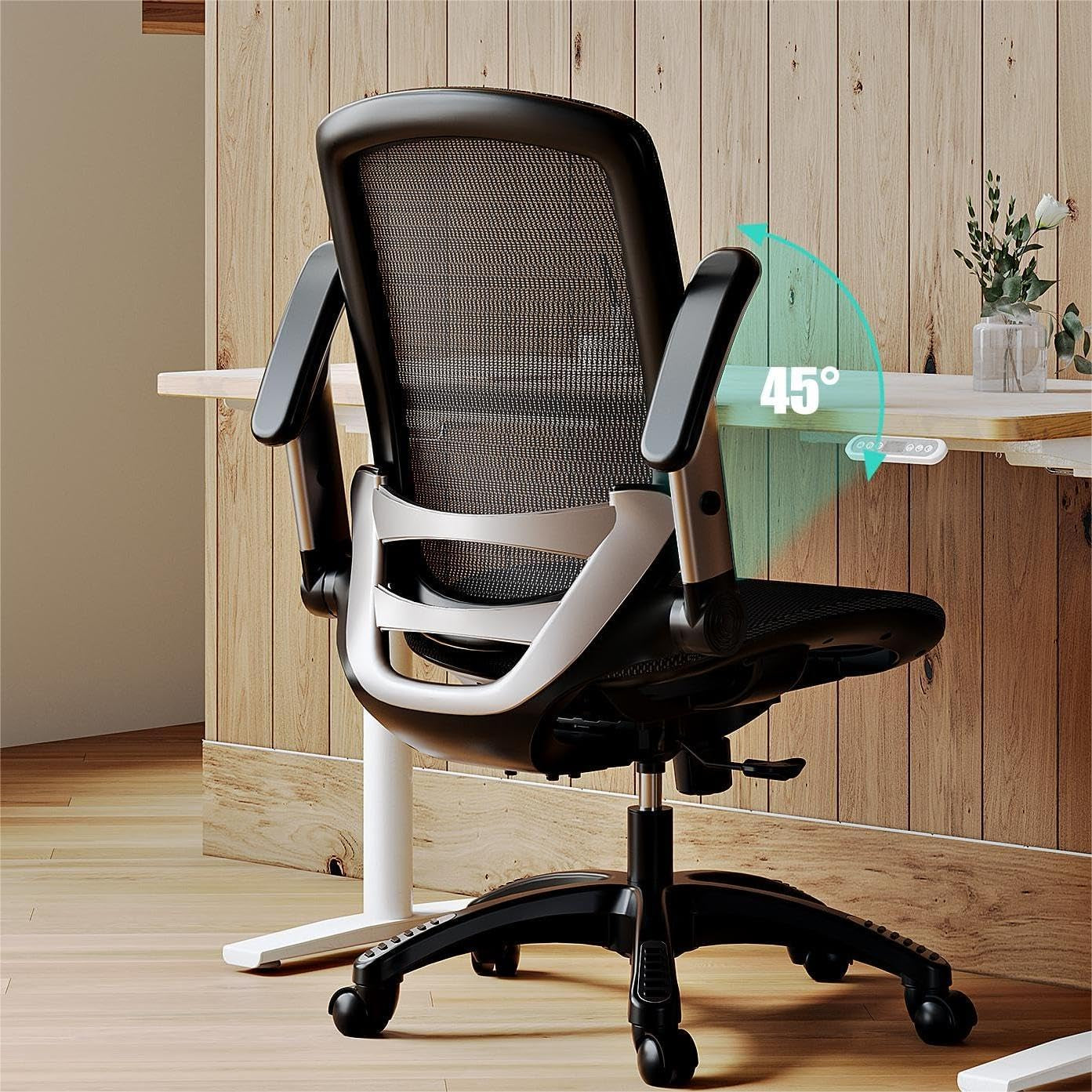 Ergonomic Office Chair, Mesh Desk Chair - Lumbar Support and Adjustable Flip-Up Arms, Soft Wide Seat, 90-120° Tilt, High Back Home Ergonomic Chairs Swivel Task Chair, Easy Assemble