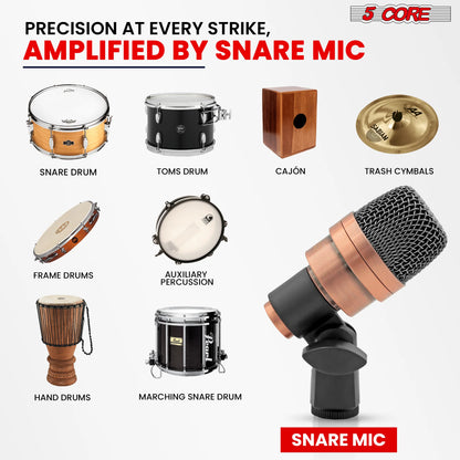 5 Core Snare Microphone • XLR Wired Uni Directional Tom Drum and Other Musical Instrument Mic