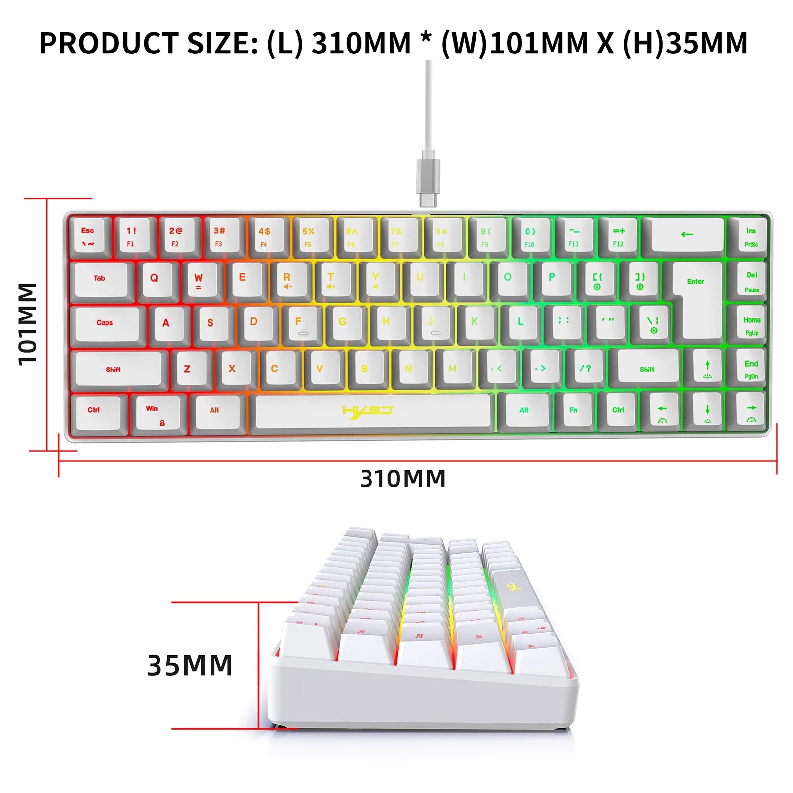 V200 Wired K68 RGB Streamer Mini Gaming Keyboard 19-Key Conflict-Free Membrane Keyboard but Mechanical Feel for Game/Office