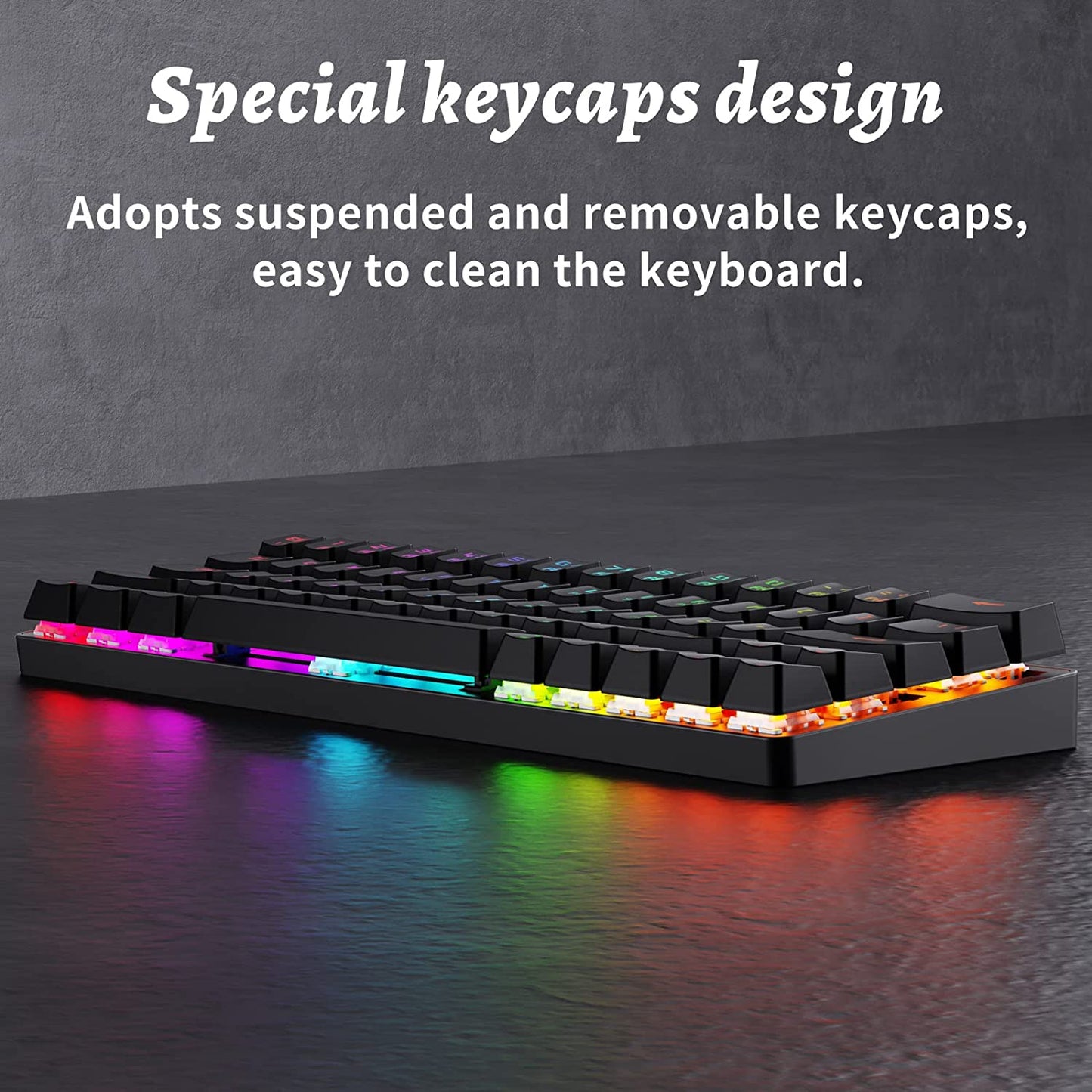 DK63 60% Wireless Mechanical Keyboard, RGB Backlit Bluetooth Gaming Keyboard Wired Dedicated Arrow Keys, Compact 63 Keys Mini Keyboard, Full Keys Programmable - Blue Switch