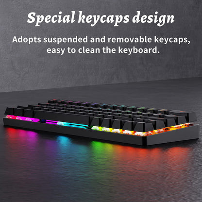 DK63 60% Wireless Mechanical Keyboard, RGB Backlit Bluetooth Gaming Keyboard Wired Dedicated Arrow Keys, Compact 63 Keys Mini Keyboard, Full Keys Programmable - Blue Switch