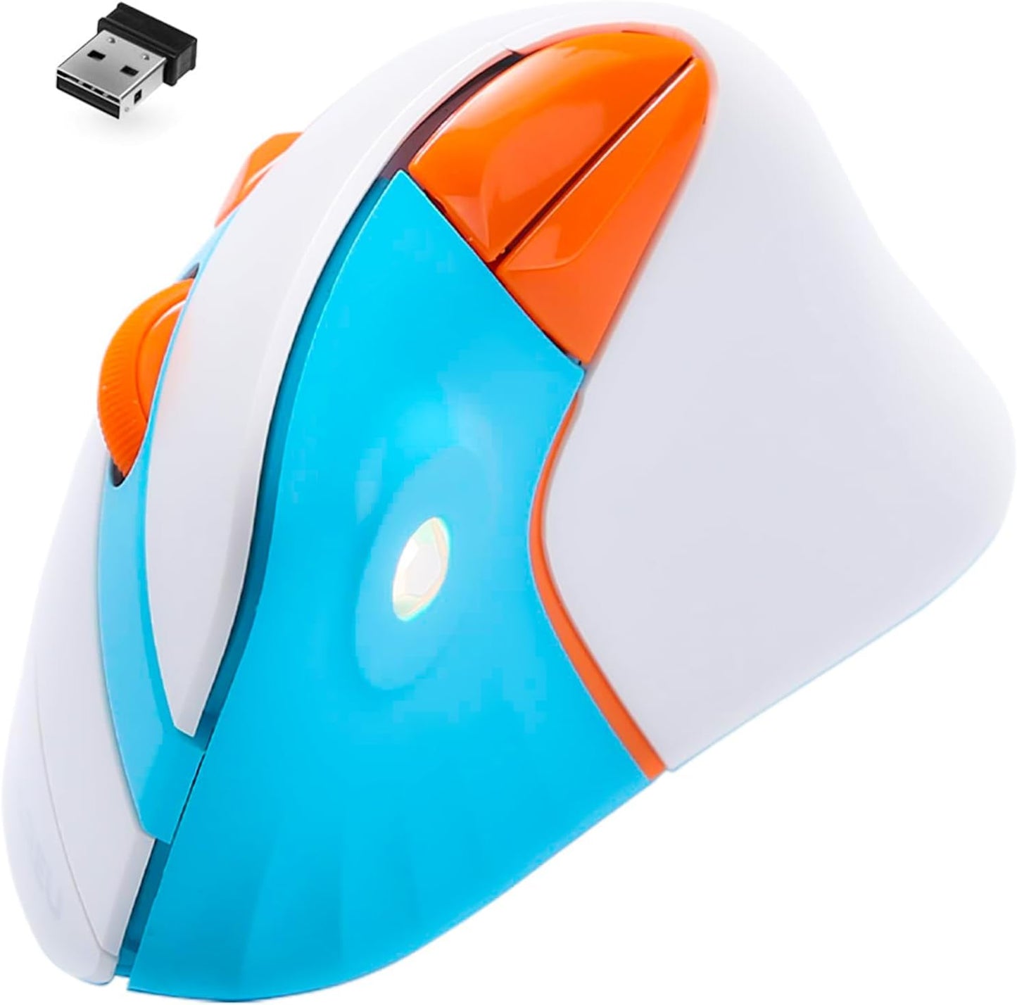 Vertical Wireless Ergonomic 89G Lightweight Optical Mouse, 2.4G RGB Mouse Reduce Wrist/Hand Strain, 800/1200/1600 DPI, 6 Buttons for Laptop, Desktop, PC, Mac (White&Blue)