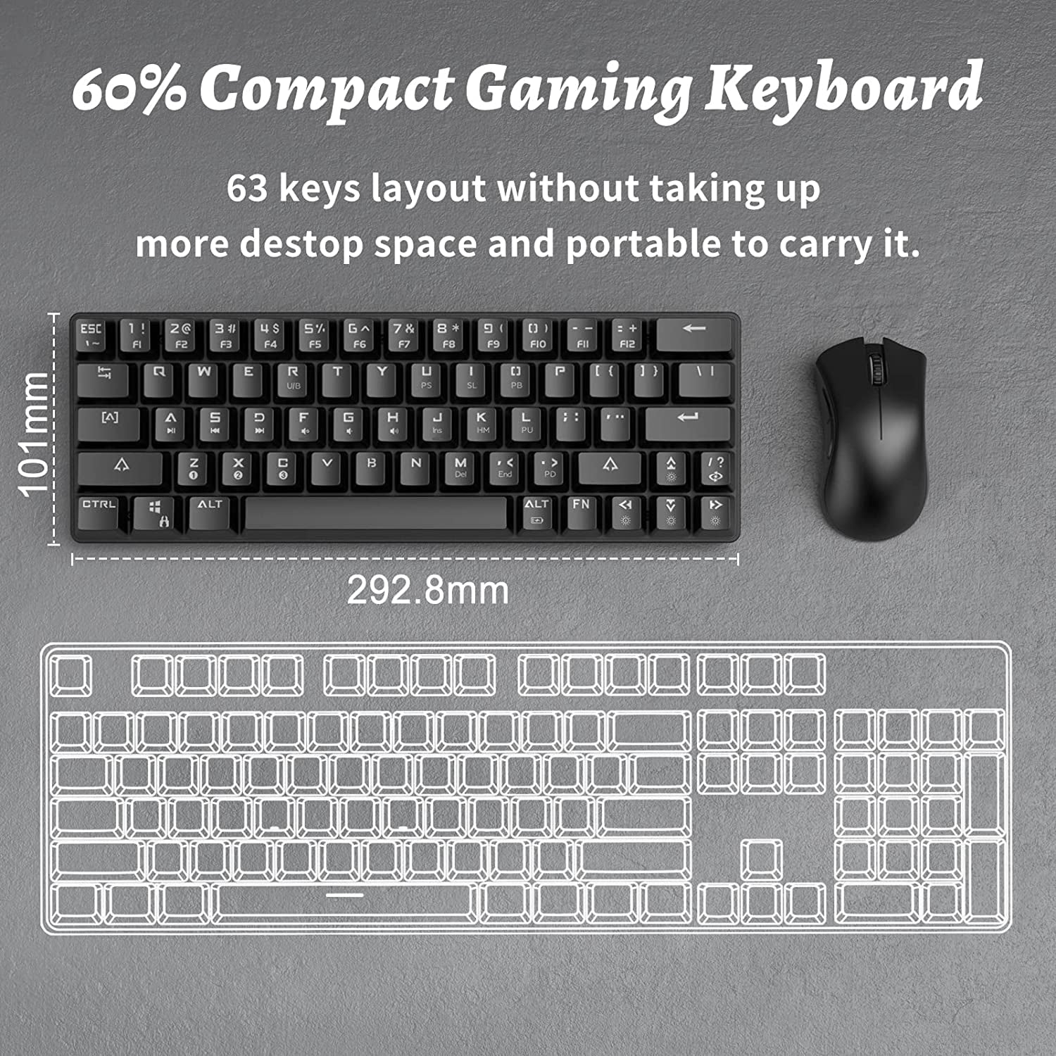 DK63 60% Wireless Mechanical Keyboard, RGB Backlit Bluetooth Gaming Keyboard Wired Dedicated Arrow Keys, Compact 63 Keys Mini Keyboard, Full Keys Programmable - Blue Switch