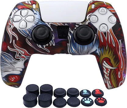 Dragon Design Controller Skin Silicone for PS5, Non-Slip Grip Cover Protector Compatible with Playstation 5 Controllers with 12 Thumb Grip Caps.(Purple)