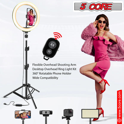 5 Core 10" Selfie Ring Light Stand • with 43" Adjustable Tripod Stand & Phone Holder • 3 Color Mode