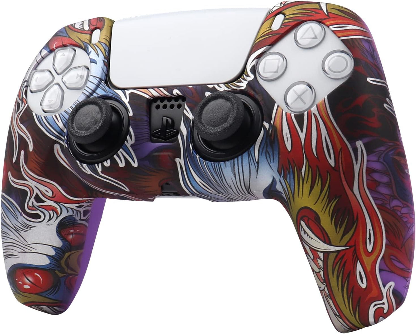 Dragon Design Controller Skin Silicone for PS5, Non-Slip Grip Cover Protector Compatible with Playstation 5 Controllers with 12 Thumb Grip Caps.(Purple)