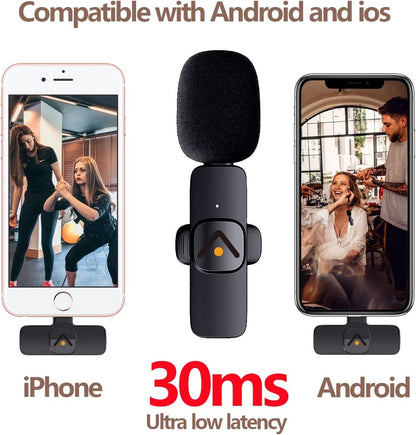 Wireless Lavalier Mini Microphone for Android Type-C,Tiny Rode Podcast Equipment Mic，Black Cordless Omnidirectional Condenser Recording Mic for Interview Video Youtube