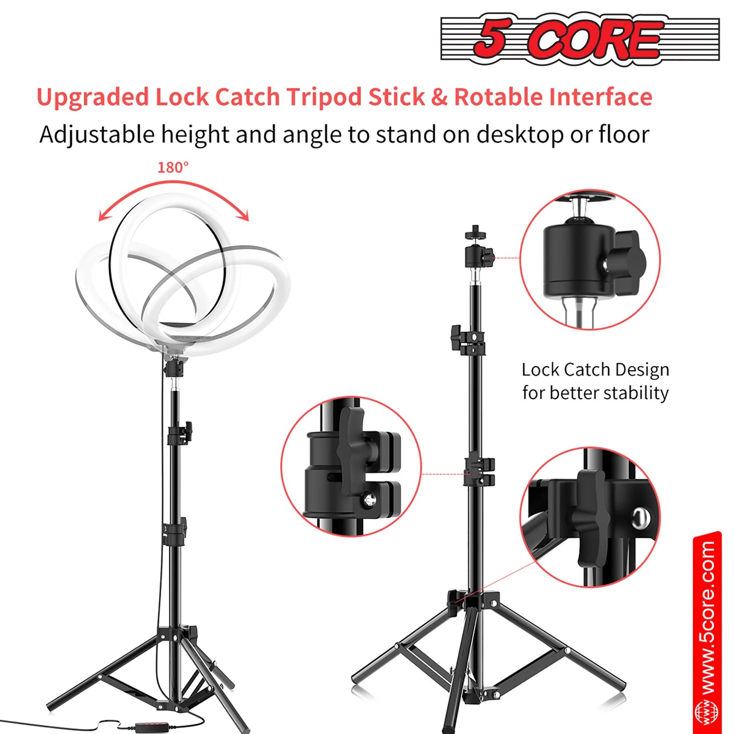 5 Core 10" Selfie Ring Light Stand • with 43" Adjustable Tripod Stand & Phone Holder • 3 Color Mode