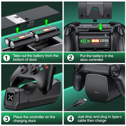 Xbox Controller Charger Station for Xbox Series X Controller, Charging Dock With2 X 2550Mah Rechargeable Battery Pack for Xbox Series S/Xbox One X/One S/Xbox Elite Controller,Black