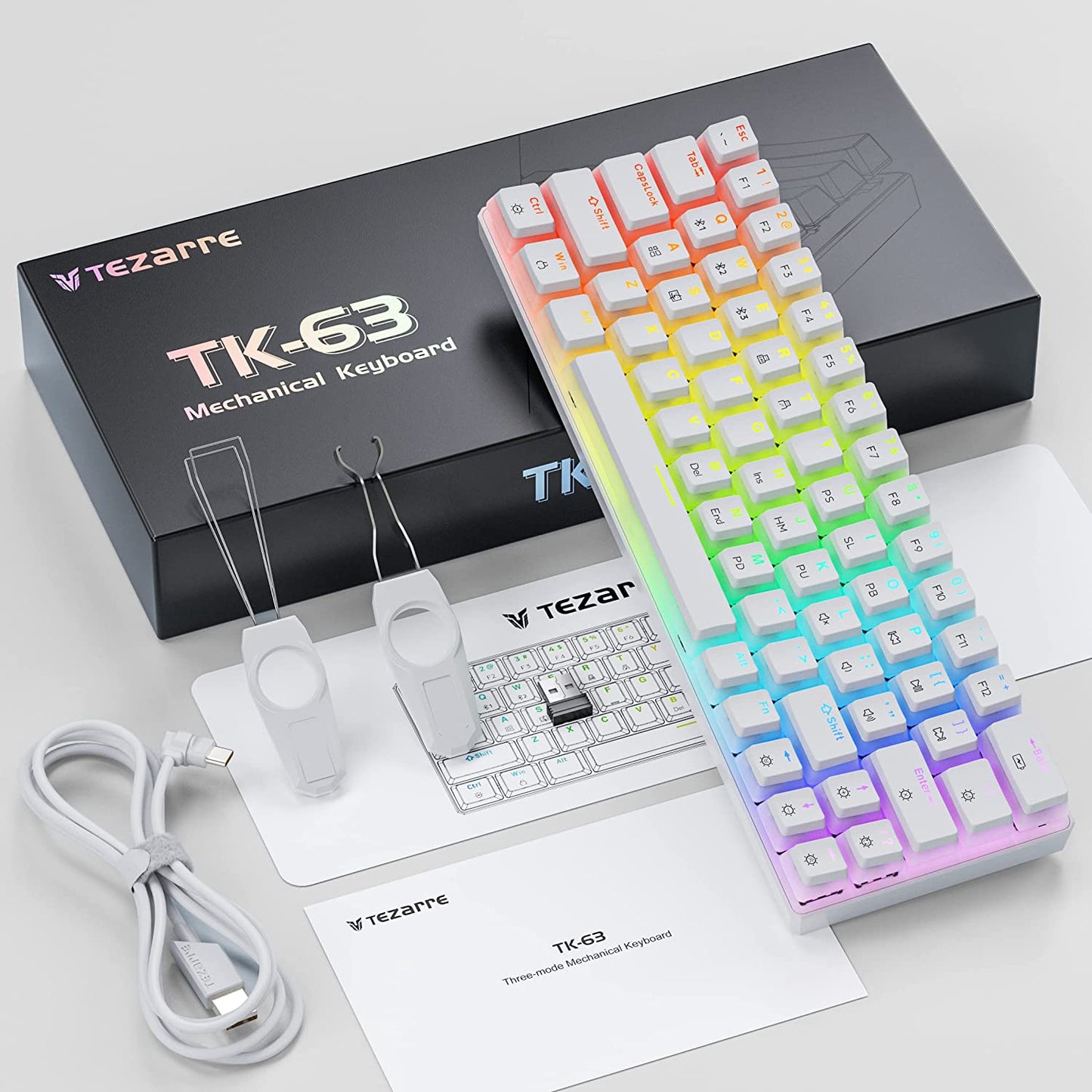 TK63 Wireless Keyboard Bluetooth/2.4G/Usb Wired 60% Mechanical Gaming Keyboard RGB Backlit PBT Pudding Keycaps Hot-Swappable