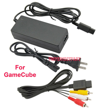 AC Adapter Power Supply & Audio Video A/V Cable for Nintendo Gamecube Bundle USA