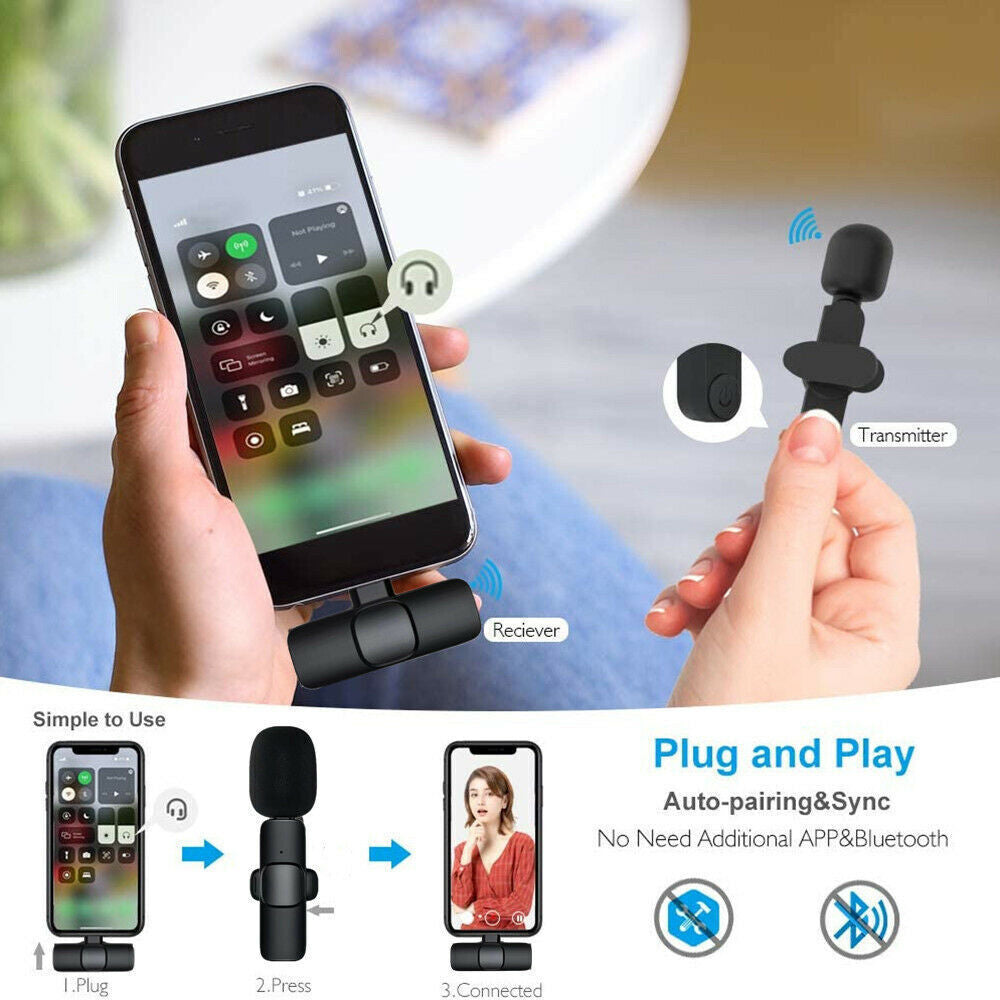 Professional Wireless Lavalier Lapel Microphone for Iphone, Ipad - Cordless Omnidirectional Condenser Recording Mic for Interview Video Podcast Vlog Youtube