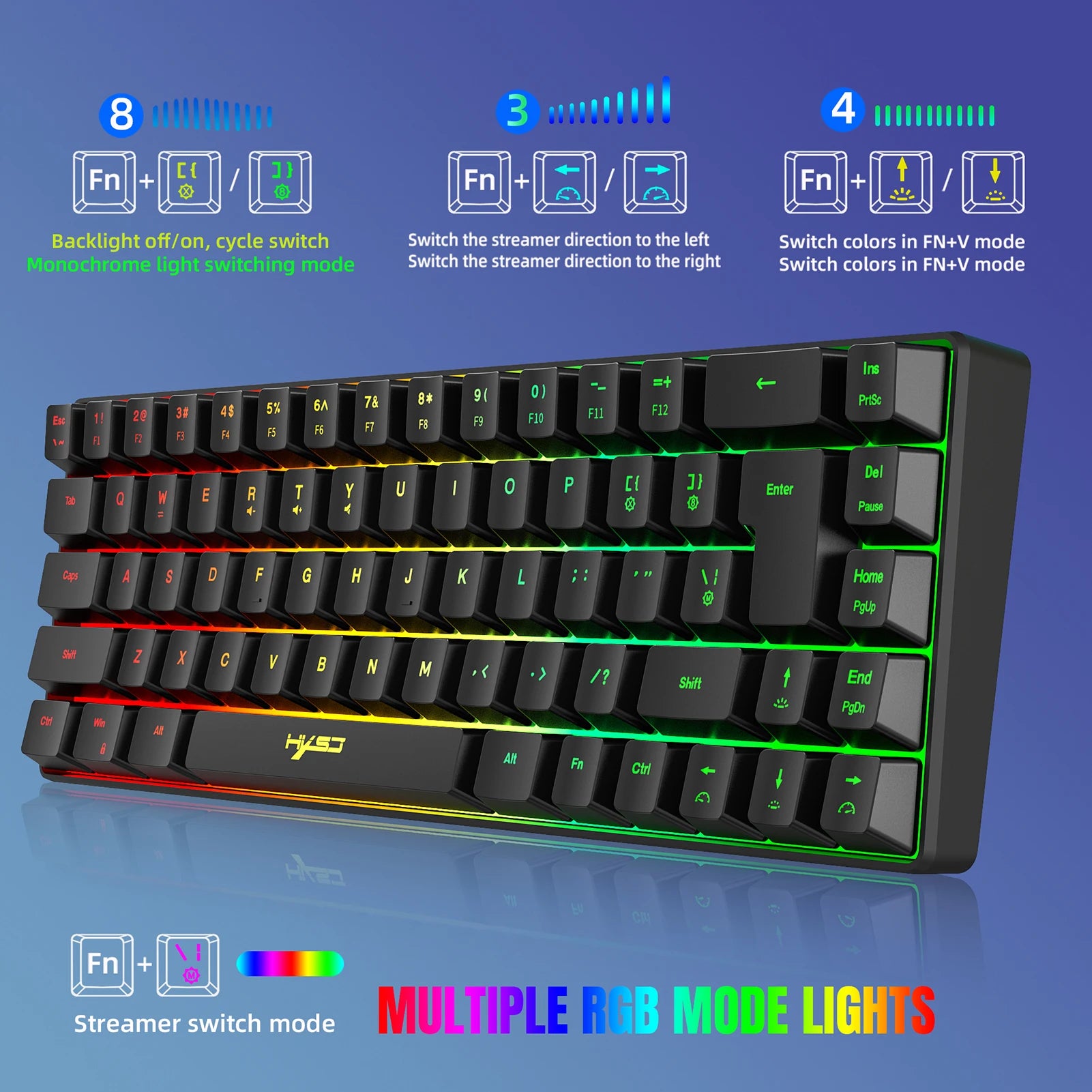 V200 Wired K68 RGB Streamer Mini Gaming Keyboard 19-Key Conflict-Free Membrane Keyboard but Mechanical Feel for Game/Office