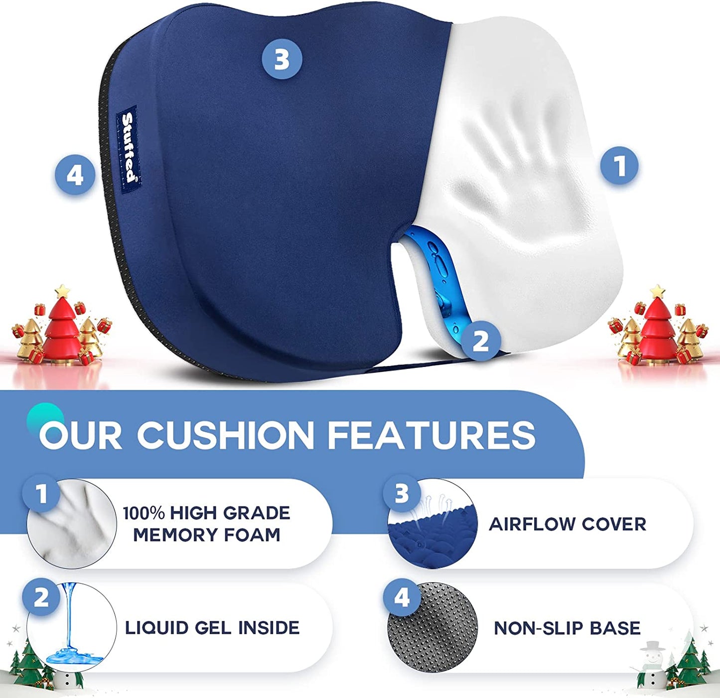 Gel Seat Cushion for Long Sitting, Seat Cushion Pillow for Office Chair, Memory Foam Tailbone Pain Relief Cushion, Gel Butt Pressure Relief, Coccyx Sciatica Seat Cushion Pad