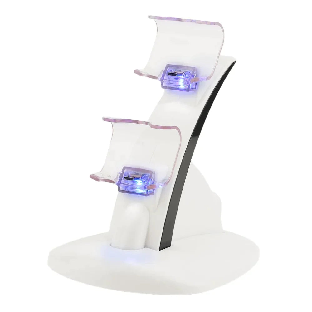 LED Micro Dual Controller Charger Stand for PS4 in White