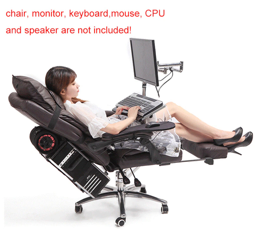 OK920 Full Motion Chair Shaft Monitor Mount Keyboard Holder +Chair Arm Clamp Elbow Wrist Support Mouse Pad for Game Office