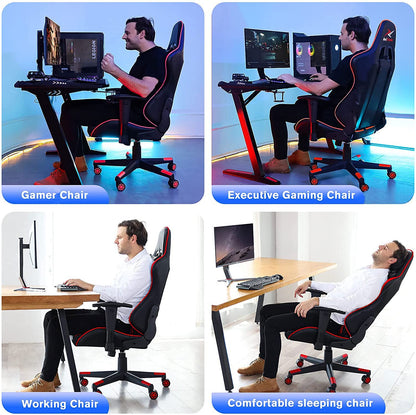 Ergonomic Video Gaming Chair 400 Lb Weight Capacity, Office Computer Chair with Headrest Lumbar Support, Reclining Racing Chair, Game Chair with Adjustable Armrest, Red