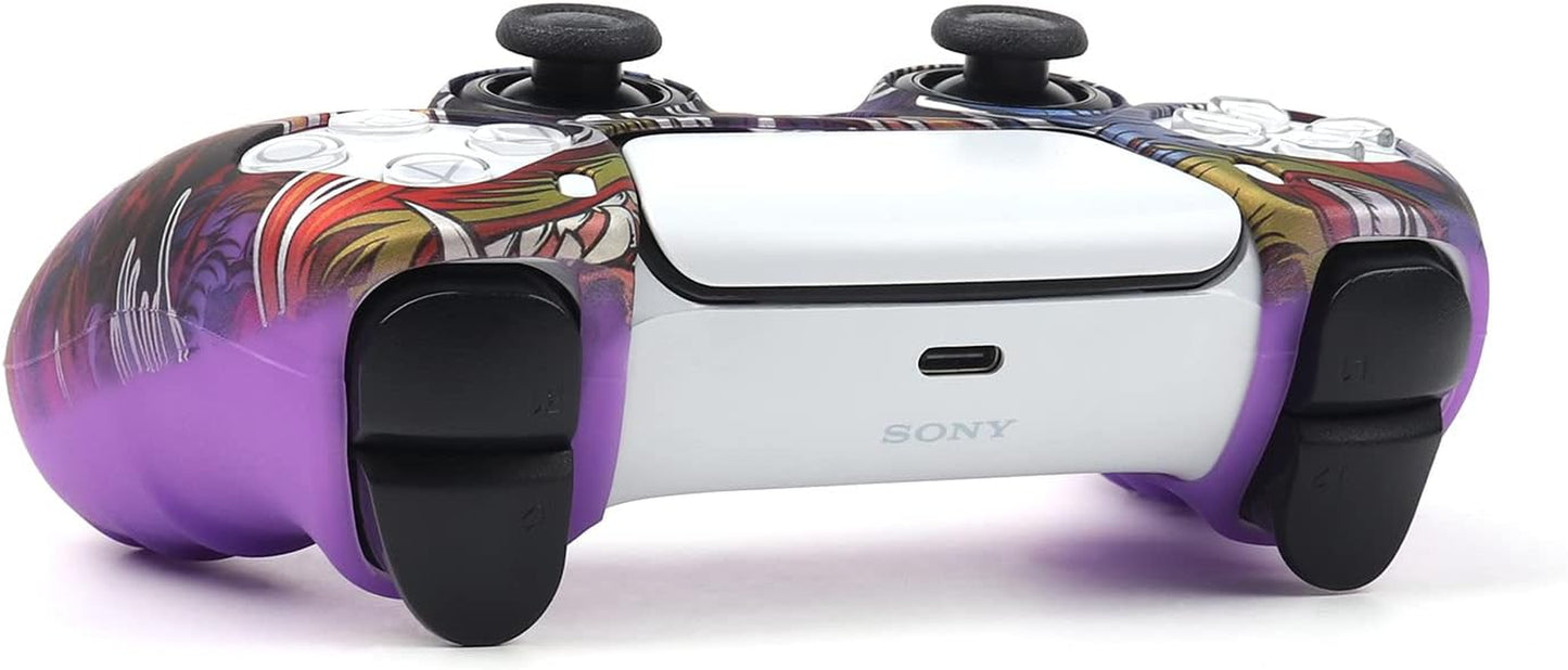 Dragon Design Controller Skin Silicone for PS5, Non-Slip Grip Cover Protector Compatible with Playstation 5 Controllers with 12 Thumb Grip Caps.(Purple)