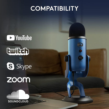 Yeti USB Microphone for Gaming, Streaming, Podcasting, Twitch, Youtube, Discord, Recording for PC and Mac, 4 Polar Patterns, Studio Quality Sound, Plug & Play-Midnight