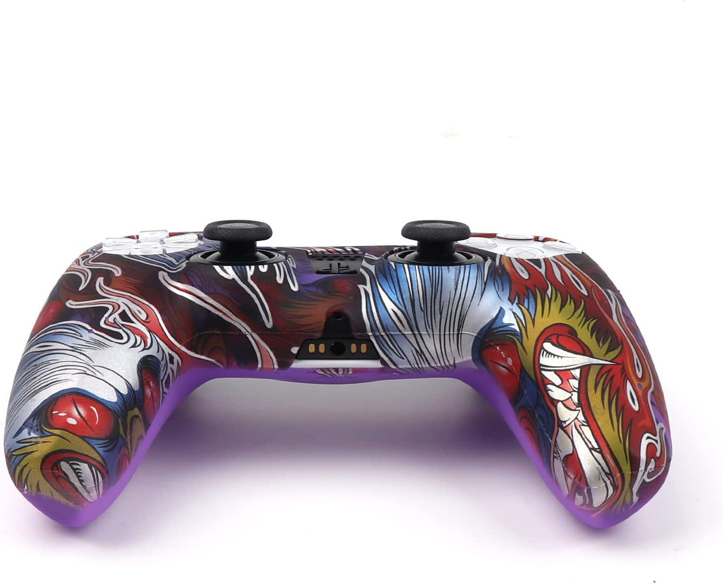 Dragon Design Controller Skin Silicone for PS5, Non-Slip Grip Cover Protector Compatible with Playstation 5 Controllers with 12 Thumb Grip Caps.(Purple)