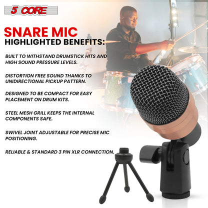 5 Core Snare Microphone • XLR Wired Uni Directional Tom Drum and Other Musical Instrument Mic