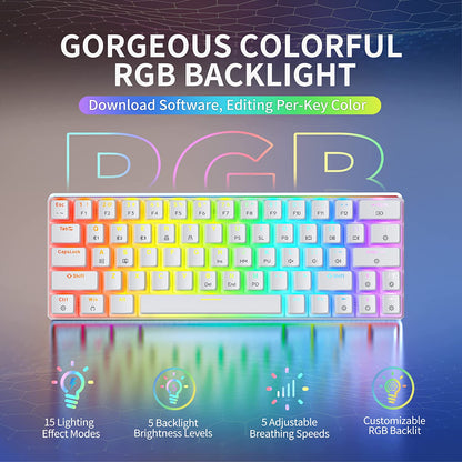 TK63 Wireless Keyboard Bluetooth/2.4G/Usb Wired 60% Mechanical Gaming Keyboard RGB Backlit PBT Pudding Keycaps Hot-Swappable