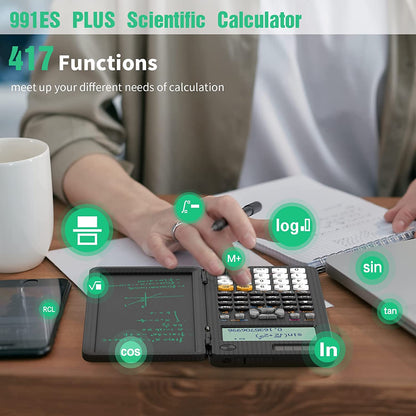 NEWYES 991ES 6.5 Inches Scientific Calculator with LCD Writing Tablet and 417 Functions Solar Energy Science Calculators Notepad Professional Foldable Calculators for School Students Office Assistant