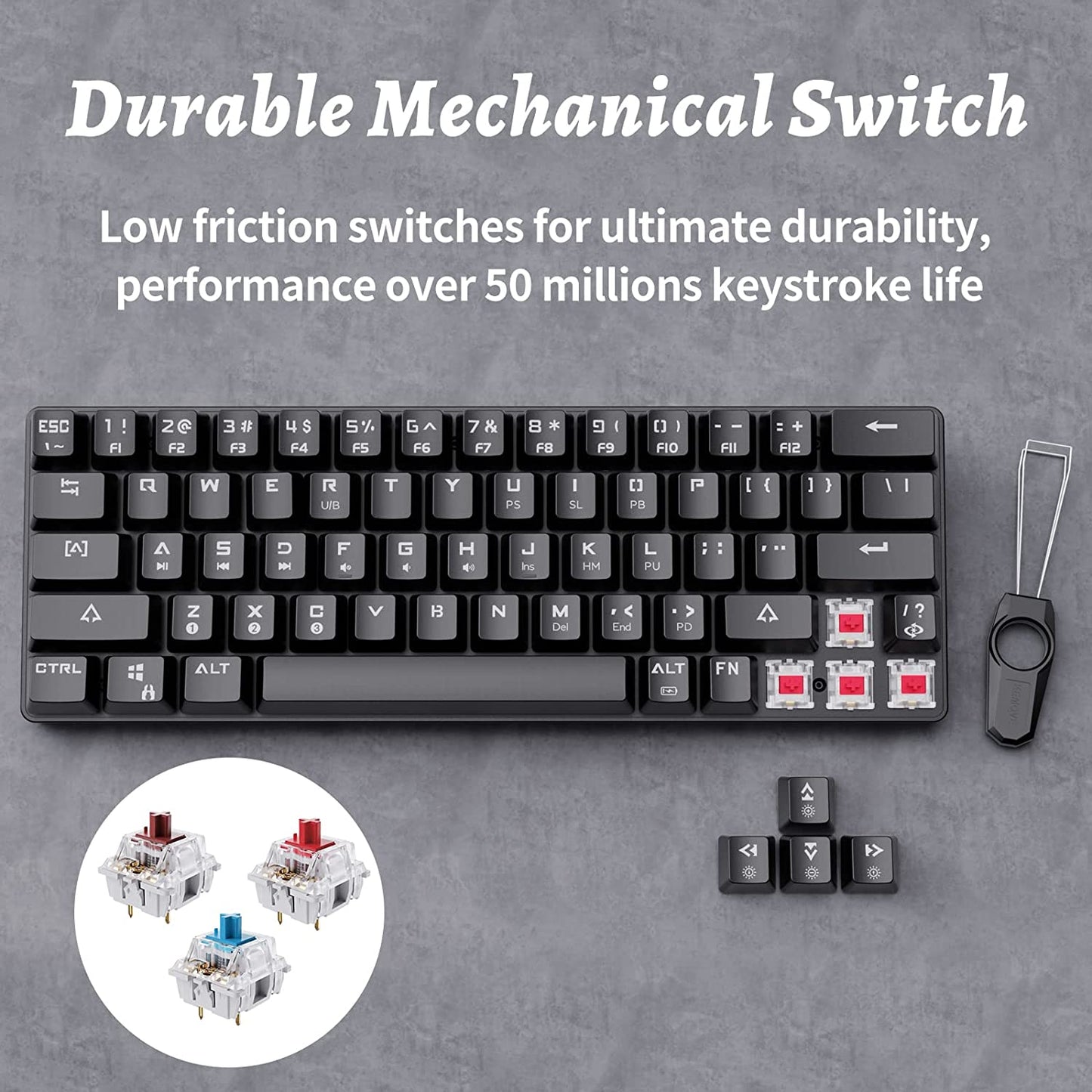 DK63 60% Wireless Mechanical Keyboard, RGB Backlit Bluetooth Gaming Keyboard Wired Dedicated Arrow Keys, Compact 63 Keys Mini Keyboard, Full Keys Programmable - Blue Switch