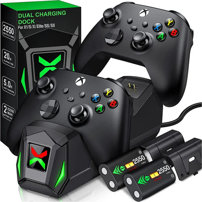 Xbox Controller Charger Station for Xbox Series X Controller, Charging Dock With2 X 2550Mah Rechargeable Battery Pack for Xbox Series S/Xbox One X/One S/Xbox Elite Controller,Black