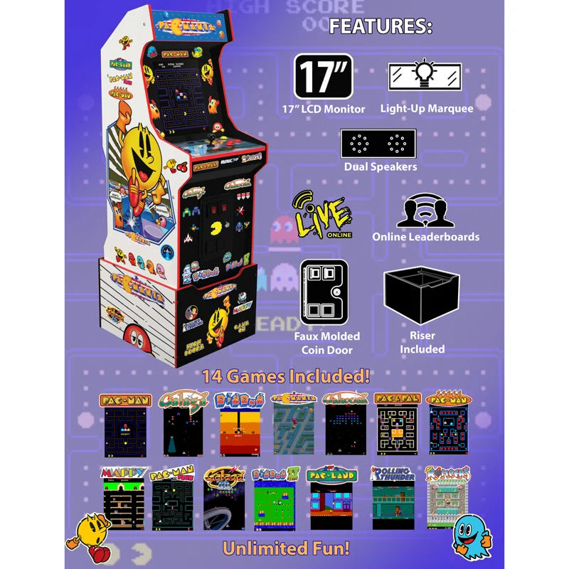 Arcade1Up - Pacman Customizable Arcade Featuring Pac-Mania (Includes 14 Games & 100 Bonus Stickers)