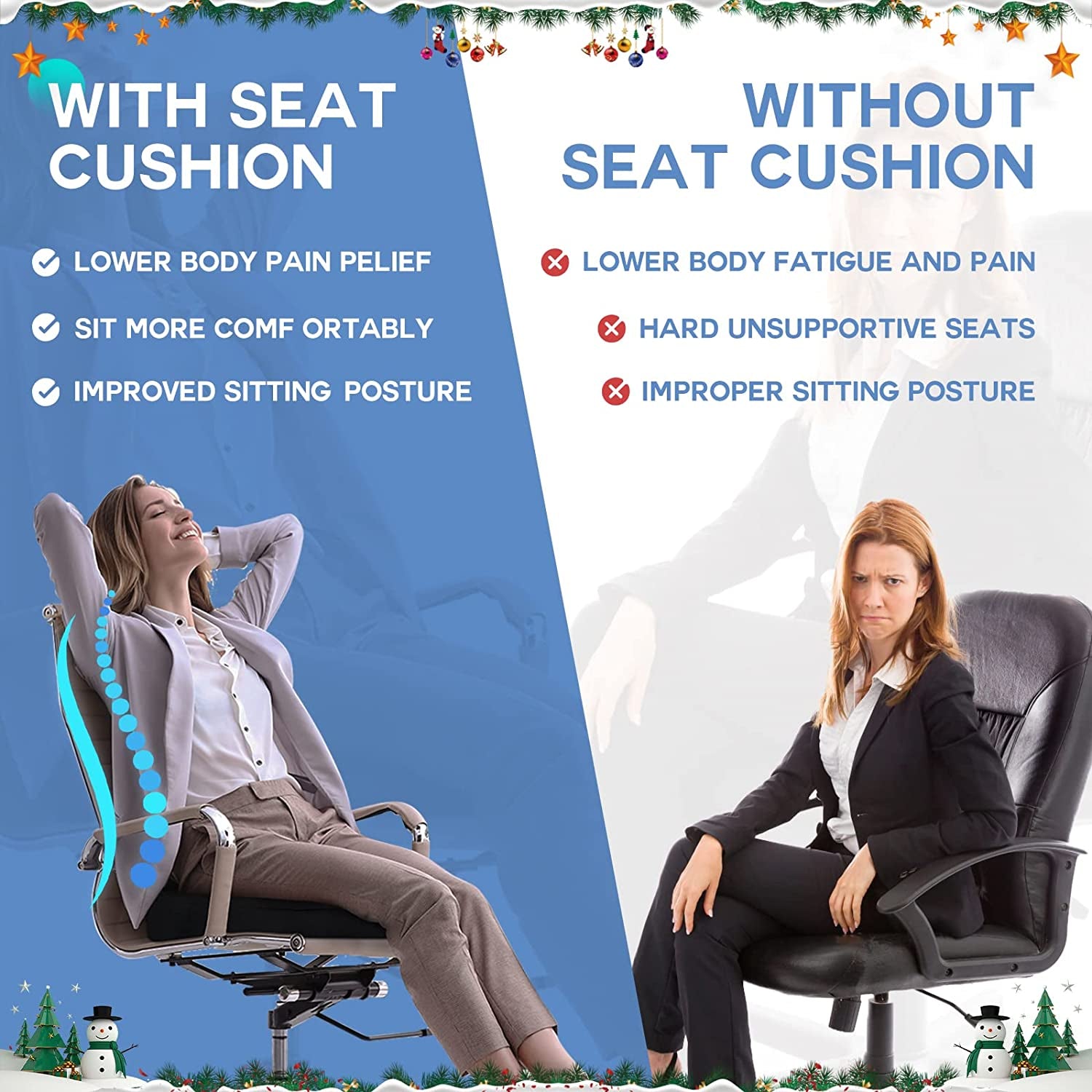 Gel Seat Cushion for Long Sitting, Seat Cushion Pillow for Office Chair, Memory Foam Tailbone Pain Relief Cushion, Gel Butt Pressure Relief, Coccyx Sciatica Seat Cushion Pad