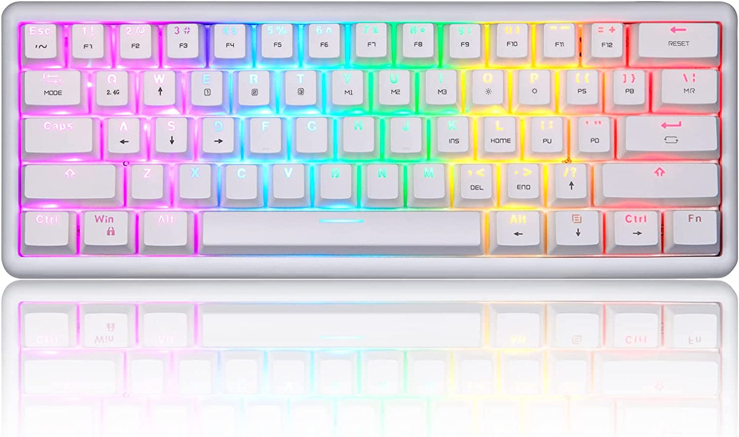 RGB 60% Triple Mode Bt5.0/2.4G/Type-C Hot Swappable Mechanical Keyboard, 61 Keys Bluetooth Mechanical Keyboard,Compact Gaming Keyboard with Software Gateron Blue Switch, White